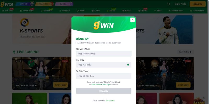 Hướng dẫn cách đăng ký tài khoản nhanh gọn tại 9WIN